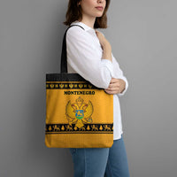 Montenegro Christmas Tote Bag with Gold-Black Theme, Double-Headed Eagle, and Map Motif - Wonder Print Shop
