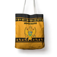 Montenegro Christmas Tote Bag with Gold-Black Theme, Double-Headed Eagle, and Map Motif - Wonder Print Shop