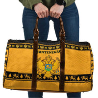 Montenegro Christmas Travel Bag with Gold-Black Theme, Double-Headed Eagle, and Map Motif - Wonder Print Shop