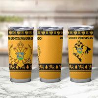 Montenegro Christmas Tumbler Cup with Gold-Black Theme, Double-Headed Eagle, and Map Motif - Wonder Print Shop