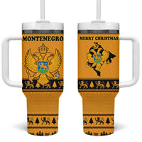 Montenegro Christmas Tumbler With Handle with Gold-Black Theme, Double-Headed Eagle, and Map Motif - Wonder Print Shop