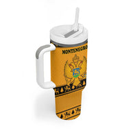 Montenegro Christmas Tumbler With Handle with Gold-Black Theme, Double-Headed Eagle, and Map Motif - Wonder Print Shop