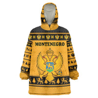 Montenegro Christmas Wearable Blanket Hoodie with Gold-Black Theme, Double-Headed Eagle, and Map Motif - Wonder Print Shop