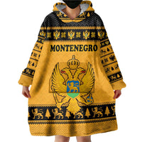 Montenegro Christmas Wearable Blanket Hoodie with Gold-Black Theme, Double-Headed Eagle, and Map Motif - Wonder Print Shop
