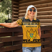 Montenegro Christmas Women Polo Shirt with Gold-Black Theme, Double-Headed Eagle, and Map Motif - Wonder Print Shop
