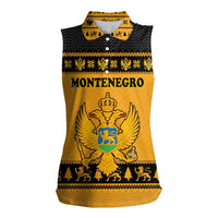 Montenegro Christmas Women Sleeveless Polo Shirt with Gold-Black Theme, Double-Headed Eagle, and Map Motif - Wonder Print Shop