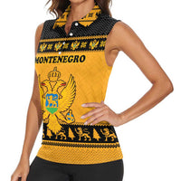 Montenegro Christmas Women Sleeveless Polo Shirt with Gold-Black Theme, Double-Headed Eagle, and Map Motif - Wonder Print Shop