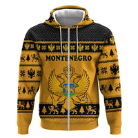 Montenegro Christmas Zip Hoodie with Gold-Black Theme, Double-Headed Eagle, and Map Motif - Wonder Print Shop