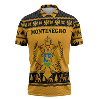 Montenegro Christmas Zipper Polo Shirt with Gold-Black Theme, Double-Headed Eagle, and Map Motif - Wonder Print Shop