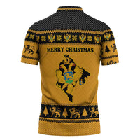 Montenegro Christmas Zipper Polo Shirt with Gold-Black Theme, Double-Headed Eagle, and Map Motif - Wonder Print Shop