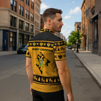 Montenegro Christmas Zipper Polo Shirt with Gold-Black Theme, Double-Headed Eagle, and Map Motif - Wonder Print Shop