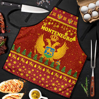 Montenegro Christmas Apron with Red-Gold Theme, Double-Headed Eagle, and Santa Motif - Wonder Print Shop