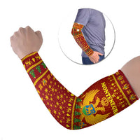 Montenegro Christmas Arm Sleeves with Red-Gold Theme, Double-Headed Eagle, and Santa Motif - Wonder Print Shop