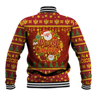 Montenegro Christmas Baseball Jacket with Red-Gold Theme, Double-Headed Eagle, and Santa Motif - Wonder Print Shop