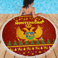 Montenegro Christmas Beach Blanket with Red-Gold Theme, Double-Headed Eagle, and Santa Motif - Wonder Print Shop