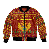 Montenegro Christmas Bomber Jacket with Red-Gold Theme, Double-Headed Eagle, and Santa Motif - Wonder Print Shop
