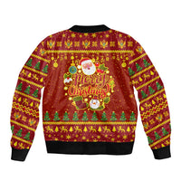 Montenegro Christmas Bomber Jacket with Red-Gold Theme, Double-Headed Eagle, and Santa Motif - Wonder Print Shop