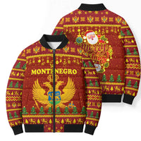 Montenegro Christmas Bomber Puffer Jacket with Red-Gold Theme, Double-Headed Eagle, and Santa Motif - Wonder Print Shop