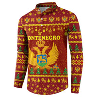 Montenegro Christmas Button Sweatshirt with Red-Gold Theme, Double-Headed Eagle, and Santa Motif - Wonder Print Shop