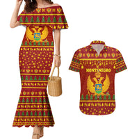 Montenegro Christmas Couples Matching Mermaid Dress and Hawaiian Shirt with Red-Gold Theme, Double-Headed Eagle, and Santa Motif - Wonder Print Shop