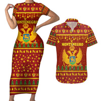 Montenegro Christmas Couples Matching Short Sleeve Bodycon Dress and Hawaiian Shirt with Red-Gold Theme, Double-Headed Eagle, and Santa Motif - Wonder Print Shop