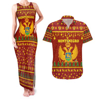 Montenegro Christmas Couples Matching Tank Maxi Dress and Hawaiian Shirt with Red-Gold Theme, Double-Headed Eagle, and Santa Motif - Wonder Print Shop