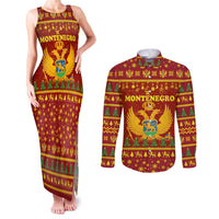 Montenegro Christmas Couples Matching Tank Maxi Dress and Long Sleeve Button Shirt with Red-Gold Theme, Double-Headed Eagle, and Santa Motif - Wonder Print Shop