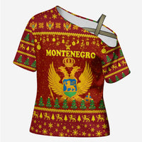 Montenegro Christmas Cross Shoulder Shirt with Red-Gold Theme, Double-Headed Eagle, and Santa Motif - Wonder Print Shop