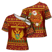 Montenegro Christmas Cross Shoulder Shirt with Red-Gold Theme, Double-Headed Eagle, and Santa Motif - Wonder Print Shop