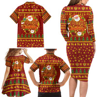 Montenegro Christmas Family Matching Long Sleeve Bodycon Dress and Hawaiian Shirt with Red-Gold Theme, Double-Headed Eagle, and Santa Motif - Wonder Print Shop