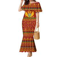 Montenegro Christmas Family Matching Mermaid Dress and Hawaiian Shirt with Red-Gold Theme, Double-Headed Eagle, and Santa Motif - Wonder Print Shop