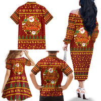 Montenegro Christmas Family Matching Off The Shoulder Long Sleeve Dress and Hawaiian Shirt with Red-Gold Theme, Double-Headed Eagle, and Santa Motif - Wonder Print Shop