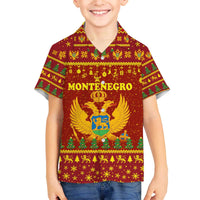 Montenegro Christmas Family Matching Off The Shoulder Long Sleeve Dress and Hawaiian Shirt with Red-Gold Theme, Double-Headed Eagle, and Santa Motif - Wonder Print Shop