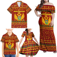 Montenegro Christmas Family Matching Off Shoulder Maxi Dress and Hawaiian Shirt with Red-Gold Theme, Double-Headed Eagle, and Santa Motif - Wonder Print Shop
