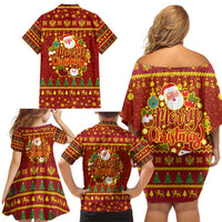 Montenegro Christmas Family Matching Off Shoulder Short Dress and Hawaiian Shirt with Red-Gold Theme, Double-Headed Eagle, and Santa Motif - Wonder Print Shop