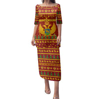 Montenegro Christmas Family Matching Puletasi and Hawaiian Shirt with Red-Gold Theme, Double-Headed Eagle, and Santa Motif - Wonder Print Shop