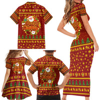 Montenegro Christmas Family Matching Short Sleeve Bodycon Dress and Hawaiian Shirt with Red-Gold Theme, Double-Headed Eagle, and Santa Motif - Wonder Print Shop