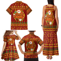 Montenegro Christmas Family Matching Tank Maxi Dress and Hawaiian Shirt with Red-Gold Theme, Double-Headed Eagle, and Santa Motif - Wonder Print Shop