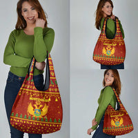 Montenegro Christmas Grocery Bag with Red-Gold Theme, Double-Headed Eagle, and Santa Motif - Wonder Print Shop