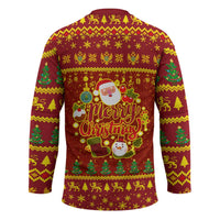Montenegro Christmas Hockey Jersey with Red-Gold Theme, Double-Headed Eagle, and Santa Motif - Wonder Print Shop