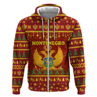 Montenegro Christmas Hoodie with Red-Gold Theme, Double-Headed Eagle, and Santa Motif - Wonder Print Shop