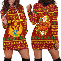 Montenegro Christmas Hoodie Dress with Red-Gold Theme, Double-Headed Eagle, and Santa Motif - Wonder Print Shop