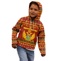 Montenegro Christmas Kid Hoodie with Red-Gold Theme, Double-Headed Eagle, and Santa Motif - Wonder Print Shop