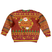Montenegro Christmas Kid Ugly Christmas Sweater with Red-Gold Theme, Double-Headed Eagle, and Santa Motif - Wonder Print Shop