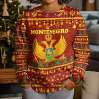 Montenegro Christmas Kid Ugly Christmas Sweater with Red-Gold Theme, Double-Headed Eagle, and Santa Motif - Wonder Print Shop
