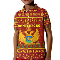 Montenegro Christmas Kid Polo Shirt with Red-Gold Theme, Double-Headed Eagle, and Santa Motif - Wonder Print Shop