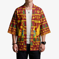 Montenegro Christmas Kimono with Red-Gold Theme, Double-Headed Eagle, and Santa Motif - Wonder Print Shop