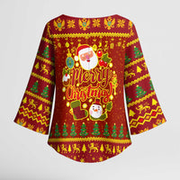 Montenegro Christmas Kimono Sleeve Blouse with Red-Gold Theme, Double-Headed Eagle, and Santa Motif - Wonder Print Shop