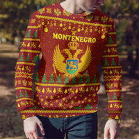 Montenegro Christmas Ugly Christmas Sweater with Red-Gold Theme, Double-Headed Eagle, and Santa Motif - Wonder Print Shop