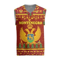 Montenegro Christmas Knitted V-Neck Vest with Red-Gold Theme, Double-Headed Eagle, and Santa Motif - Wonder Print Shop